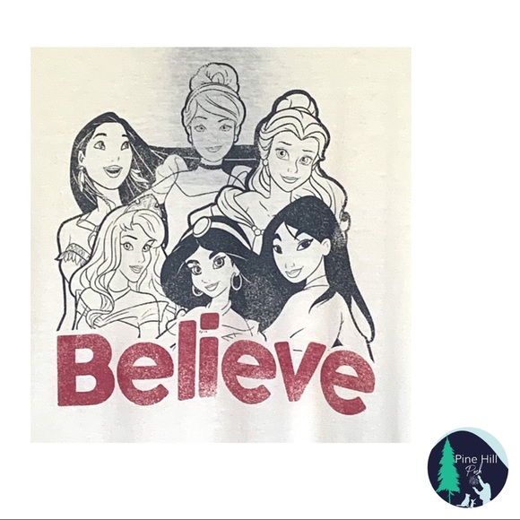 Disney Princess Graphic T-shirt 2XL XXL Cream Black Believe Cinderella Belle NWT - Picture 2 of 6